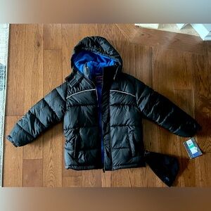 Black Puffer Jacket with Blue Lining. NWT. Size 14/16